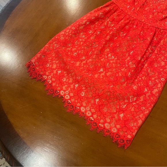 Shoshanna Sierra Lace Mini Party Dress Red 2 Sleeveless Nude Lining V-Neck - Picture 6 of 16